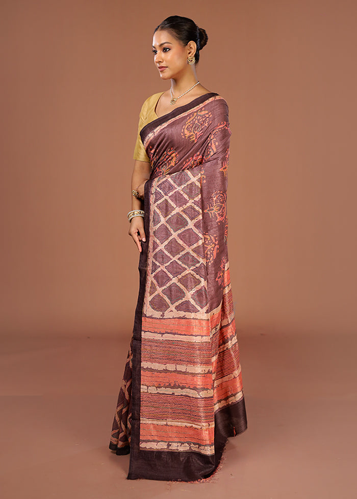 Purple Tussar Silk Saree With Blouse Piece