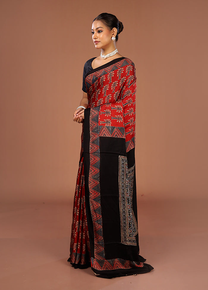 Black Printed Silk Saree Without Blouse Piece