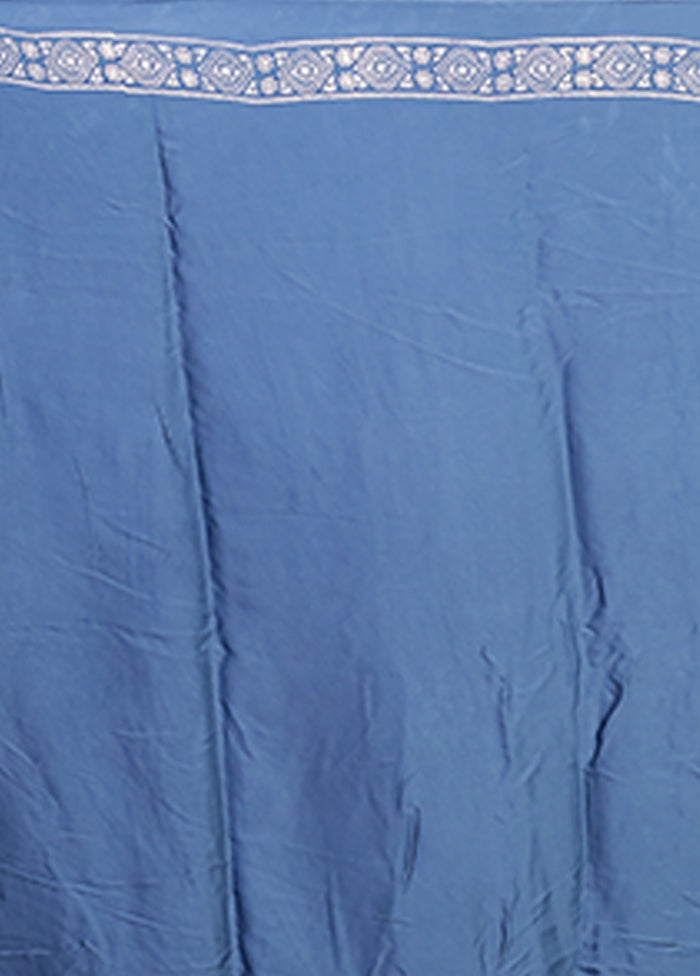 Blue Printed Silk Saree Without Blouse Piece