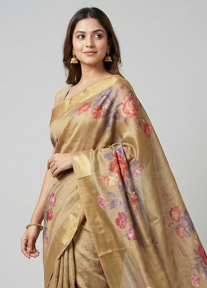 Green Tussar Silk Saree With Blouse Piece