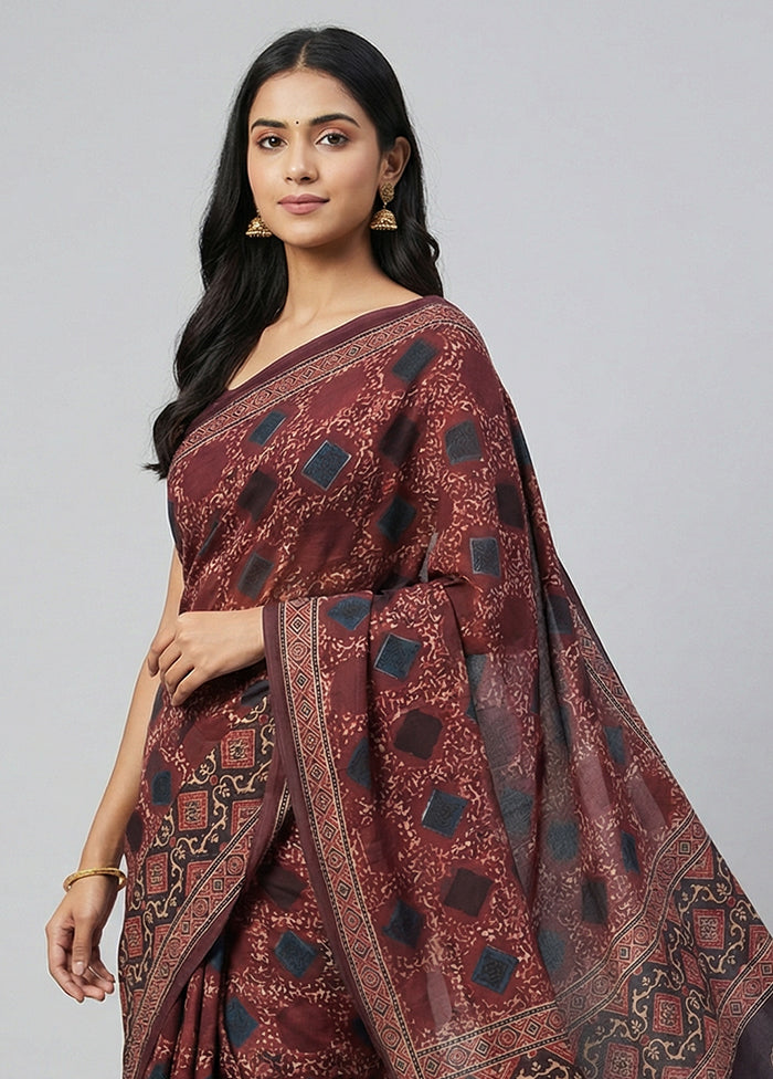 Maroon Tussar Silk Saree With Blouse Piece