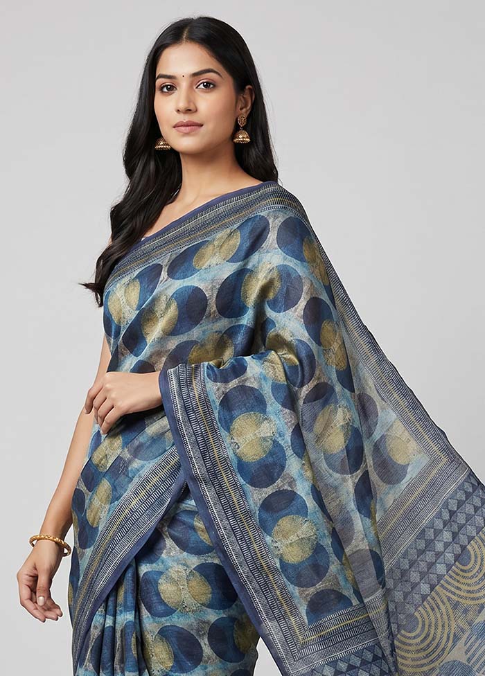 Blue Tussar Silk Saree With Blouse Piece