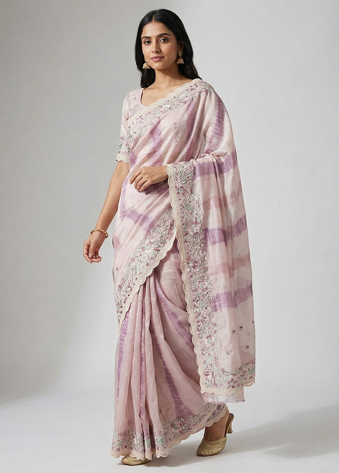 Pink Tussar Silk Saree With Blouse Piece