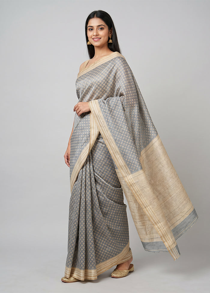 Blue Tussar Silk Saree With Blouse Piece