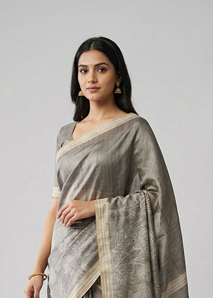 Green Tussar Silk Saree With Blouse Piece