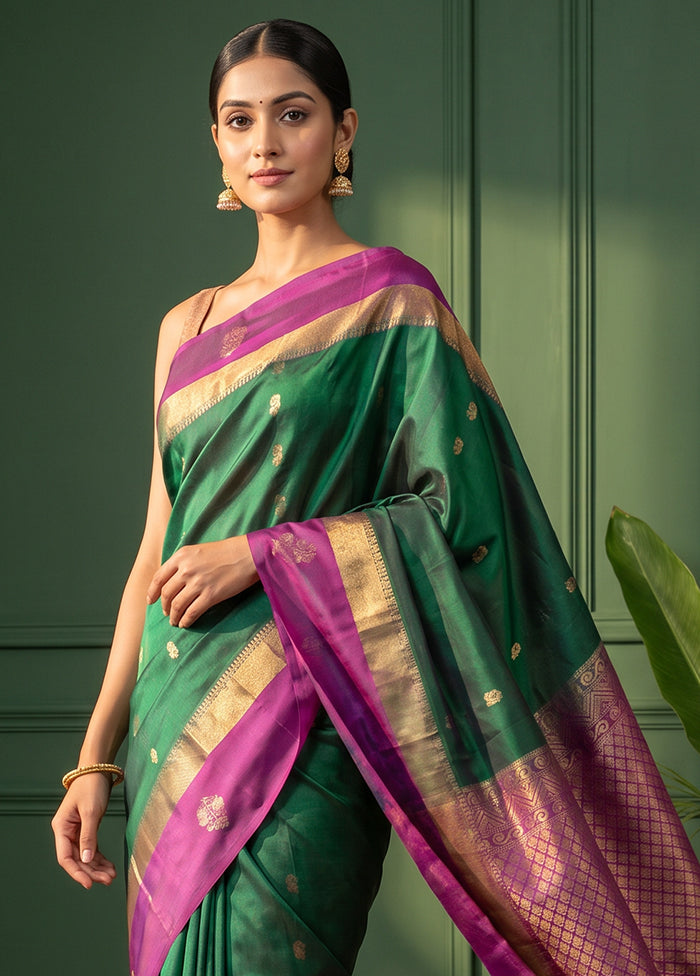 Green Handloom Kanjivaram Pure Silk Saree With Blouse Piece
