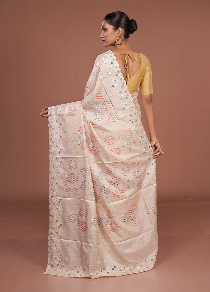 Cream Tussar Silk Saree With Blouse Piece