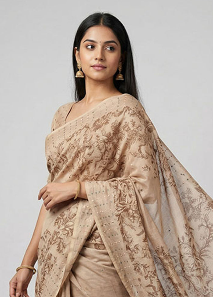 Cream Tussar Silk Saree With Blouse Piece