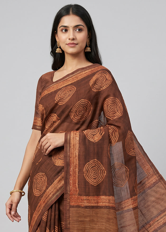 Maroon Tussar Silk Saree With Blouse Piece