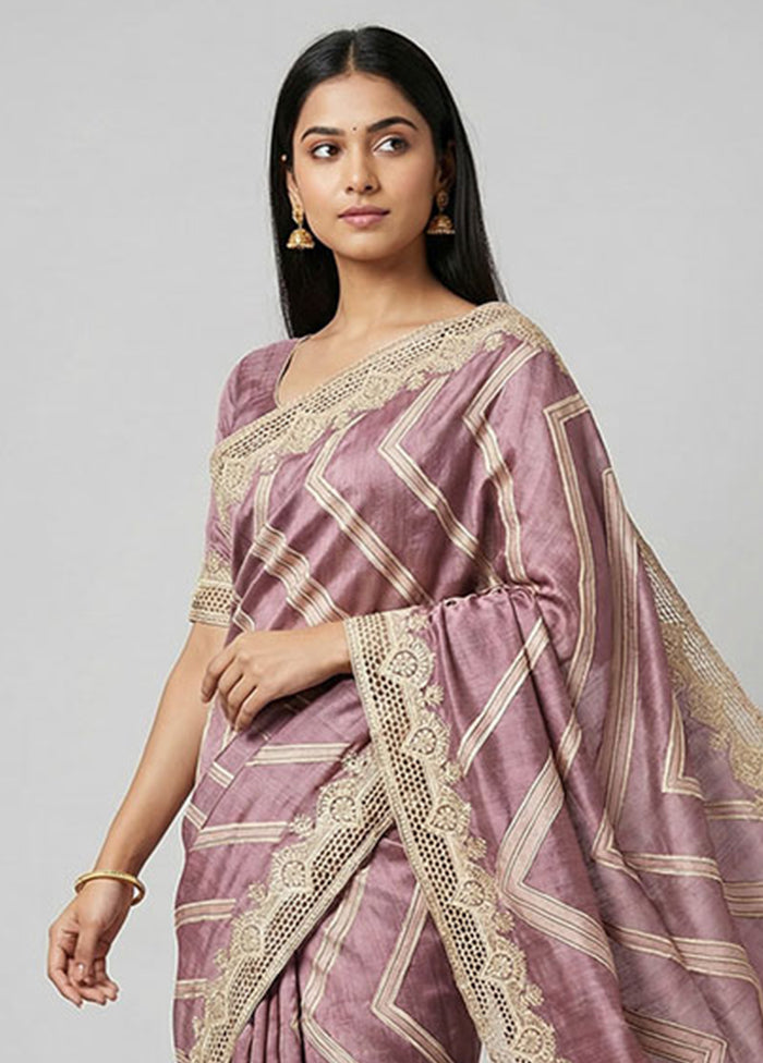 Purple Tussar Silk Saree With Blouse Piece