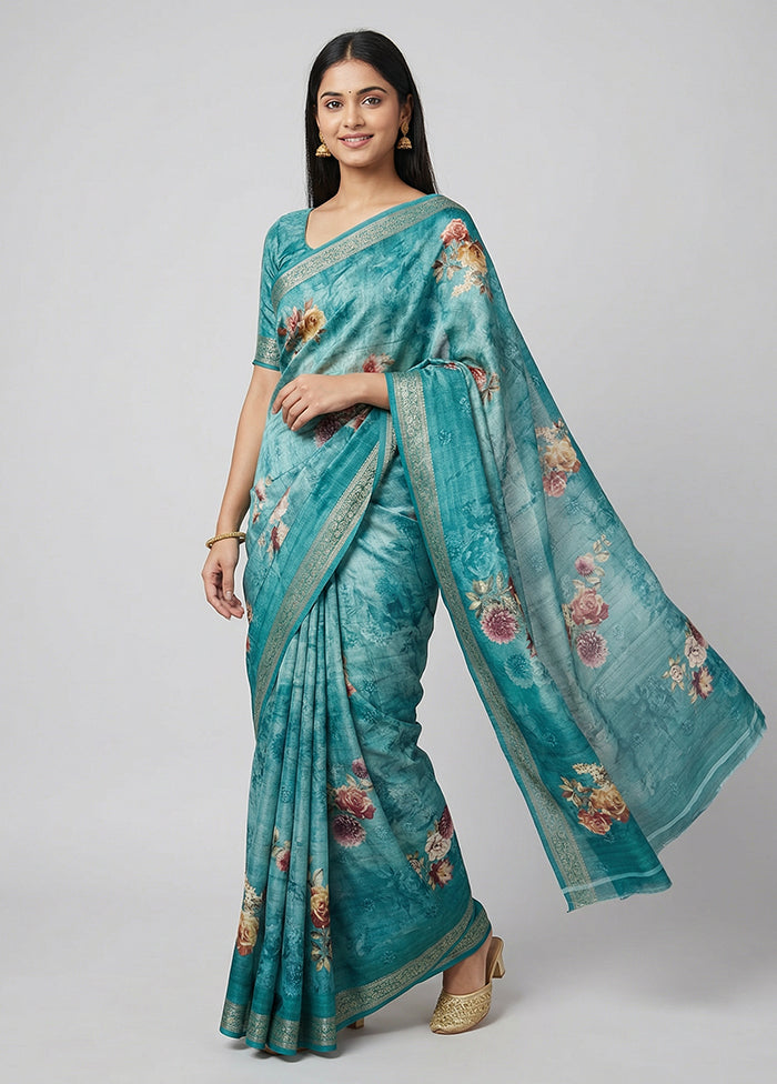 Green Tussar Silk Saree With Blouse Piece