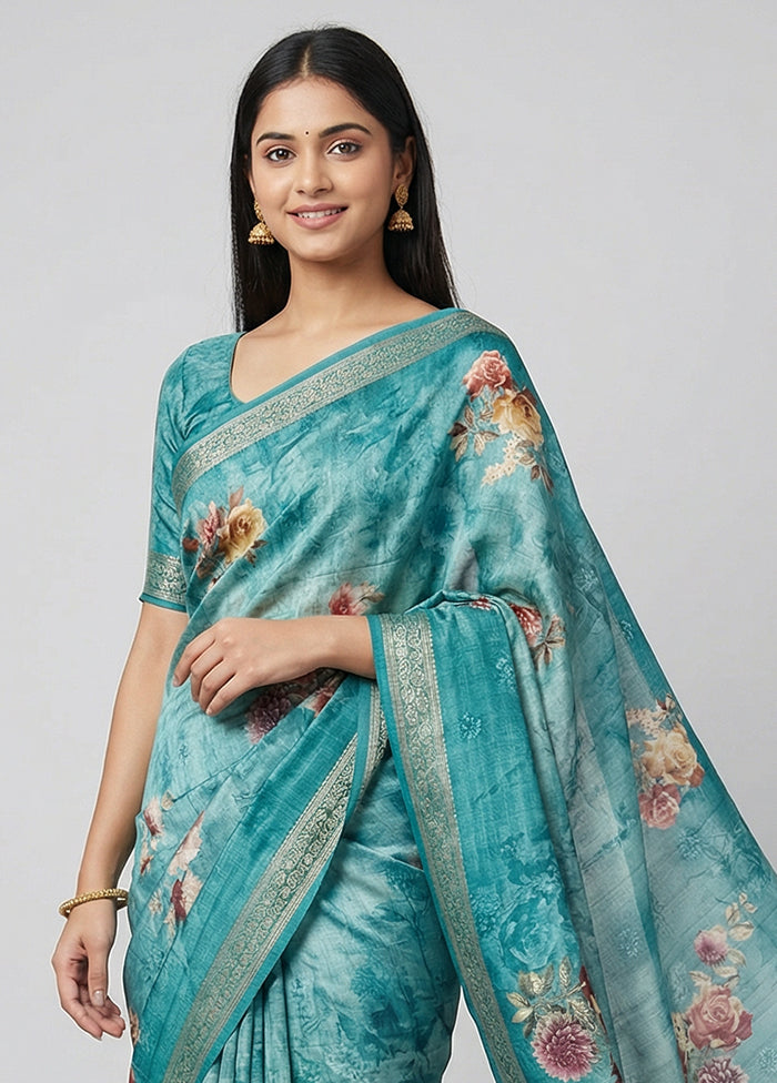Green Tussar Silk Saree With Blouse Piece