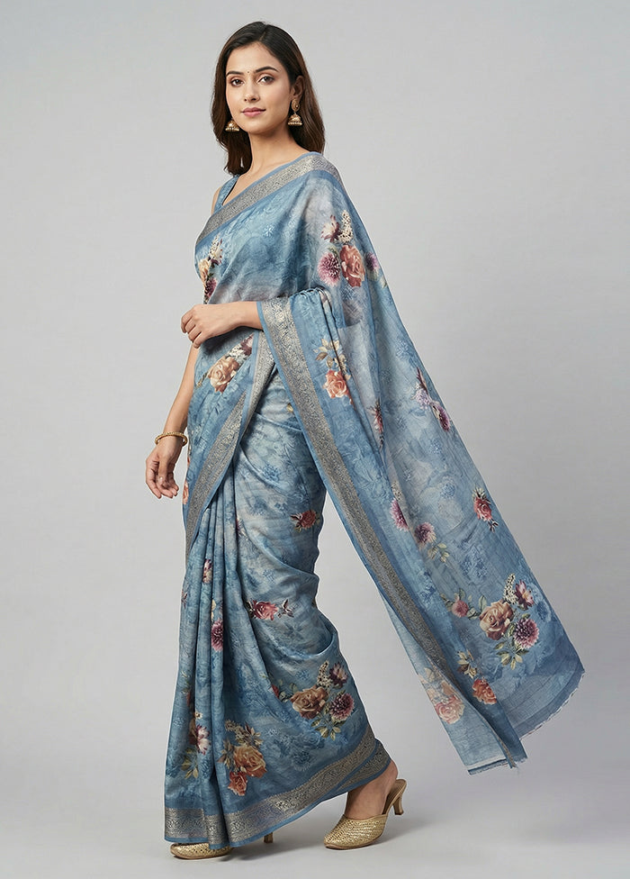 Grey Tussar Silk Saree With Blouse Piece