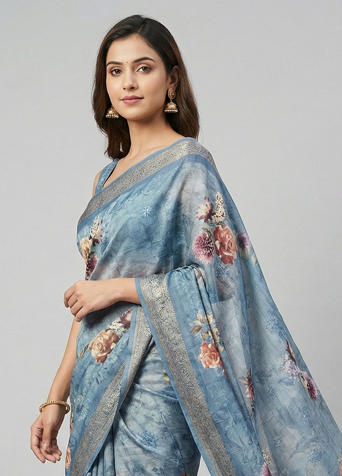 Grey Tussar Silk Saree With Blouse Piece