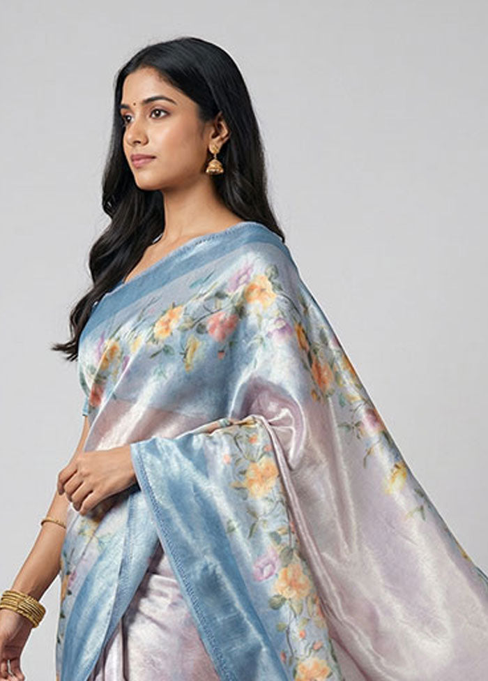 Blue Tussar Silk Saree With Blouse Piece