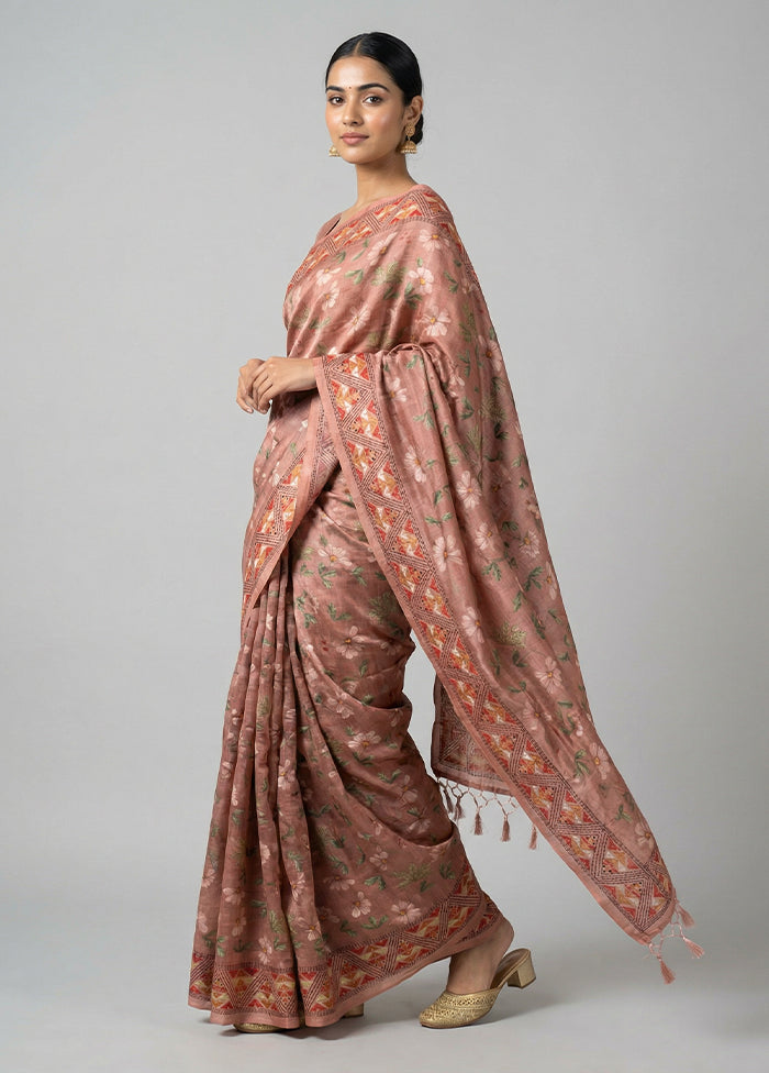 Pink Tussar Silk Saree With Blouse Piece