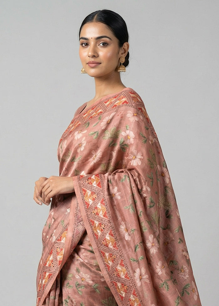 Pink Tussar Silk Saree With Blouse Piece