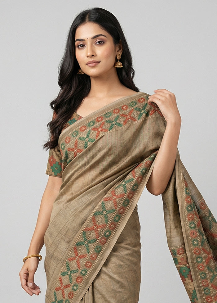 Multicolor Tussar Silk Saree With Blouse Piece