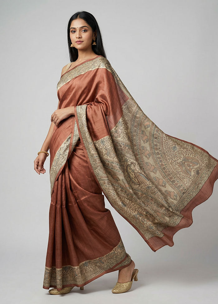 Black Printed Silk Saree Without Blouse Piece