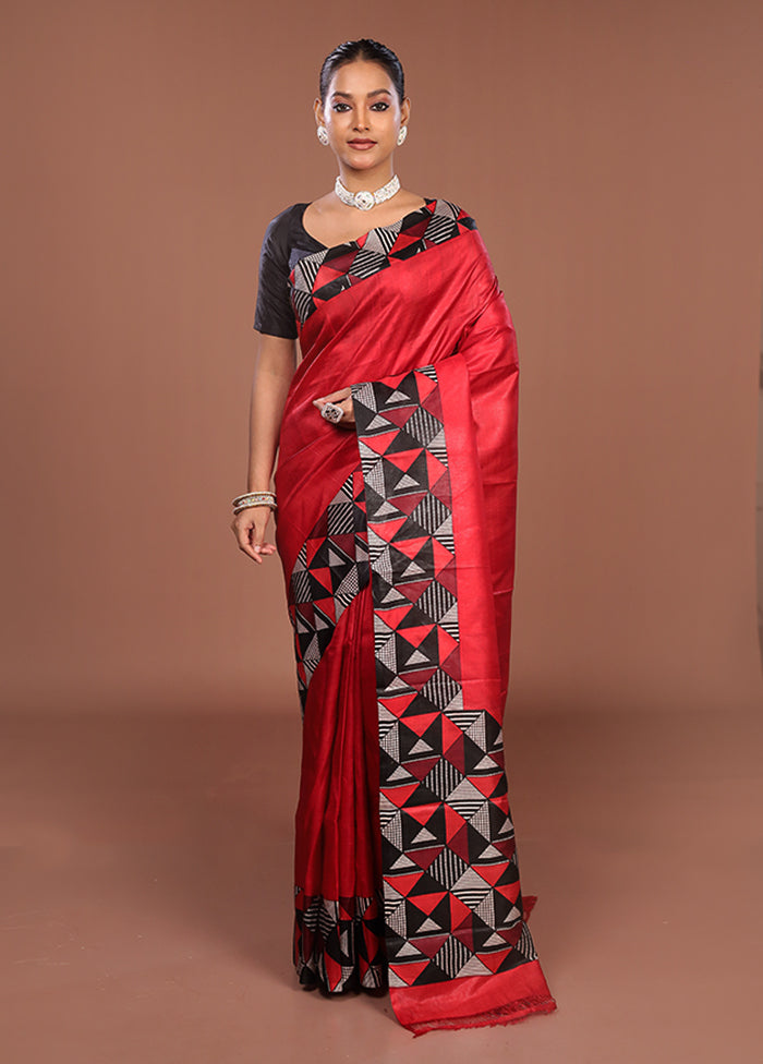 Black Printed Silk Saree Without Blouse Piece