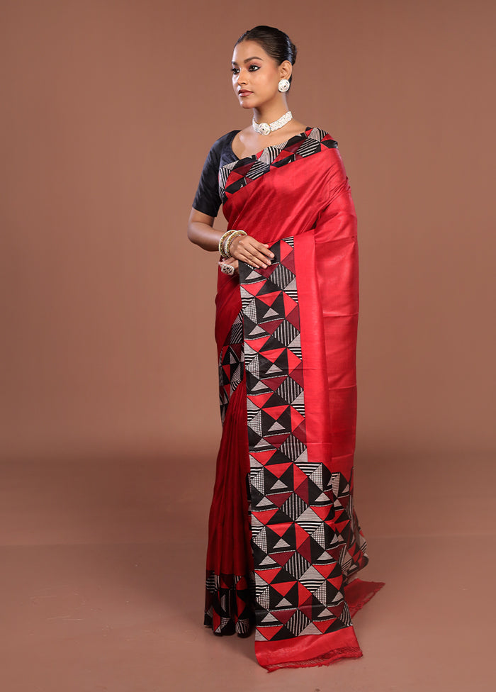 Black Printed Silk Saree Without Blouse Piece