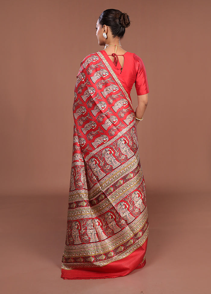 Cream Printed Silk Saree Without Blouse Piece