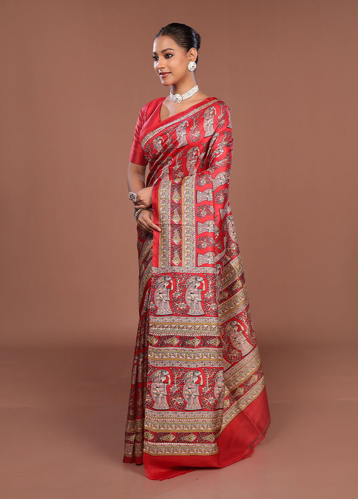 Cream Printed Silk Saree Without Blouse Piece