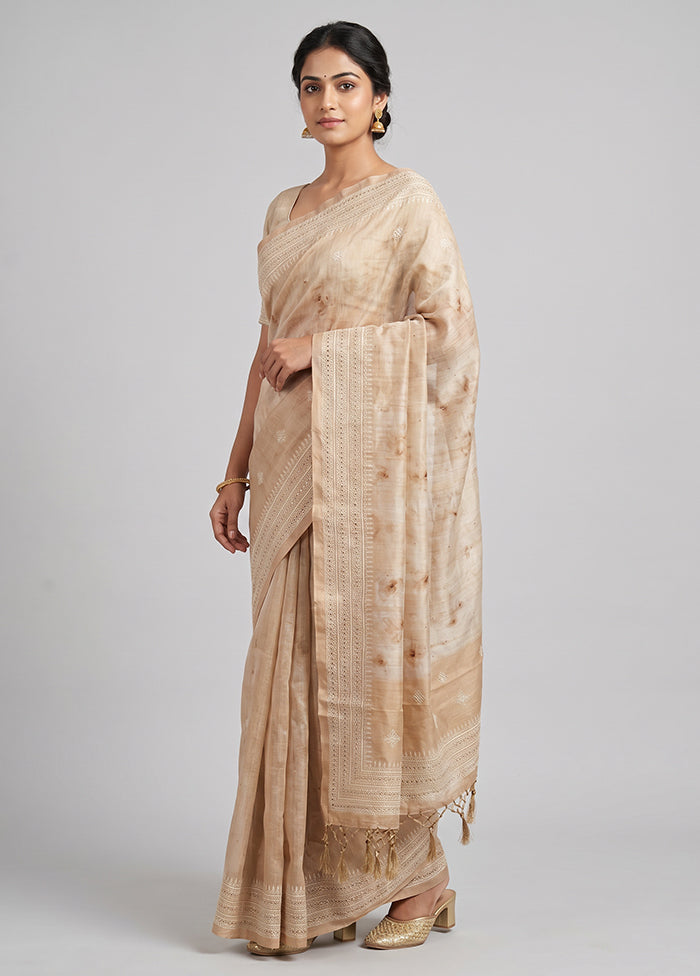 Cream Tussar Silk Saree With Blouse Piece