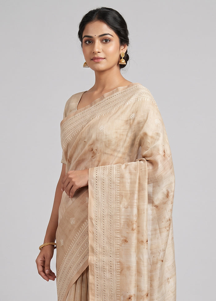 Cream Tussar Silk Saree With Blouse Piece