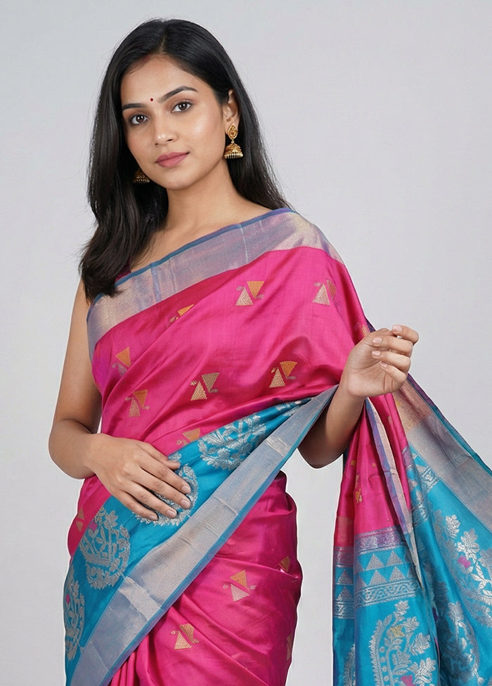 Blue Handloom Kanjivaram Pure Silk Saree With Blouse Piece