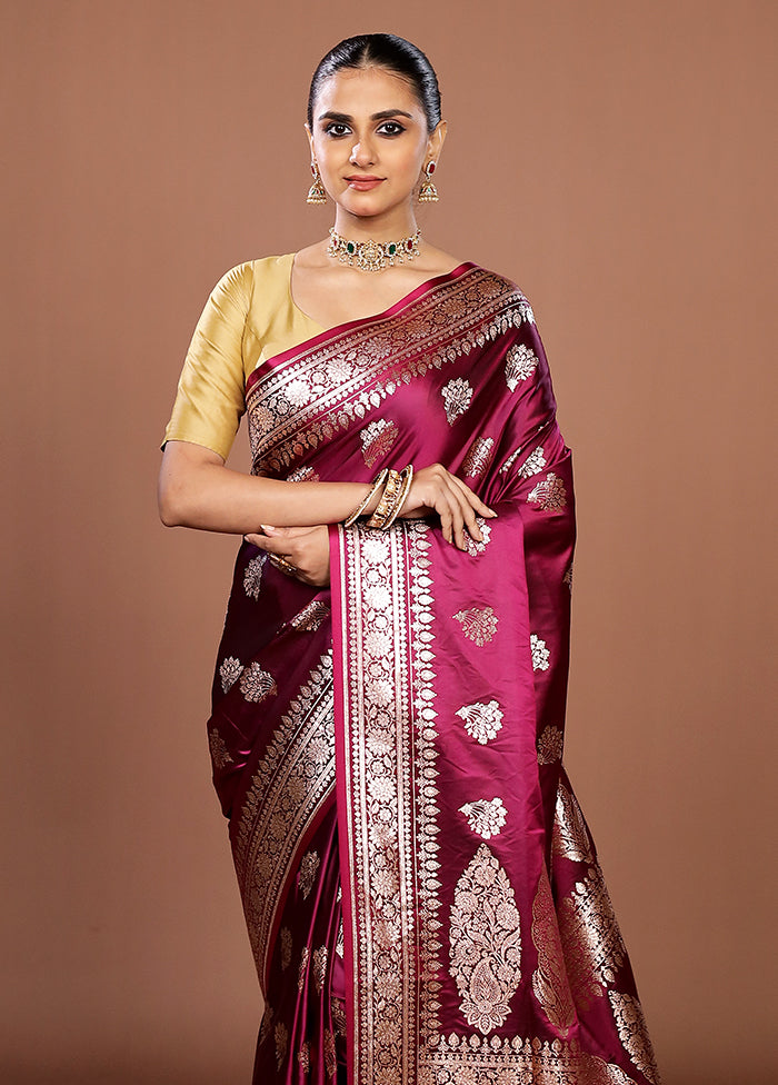 Purple Banarasi Silk Saree With Blouse Piece