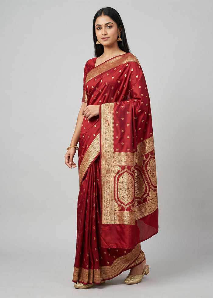 Red Banarasi Silk Saree With Blouse Piece