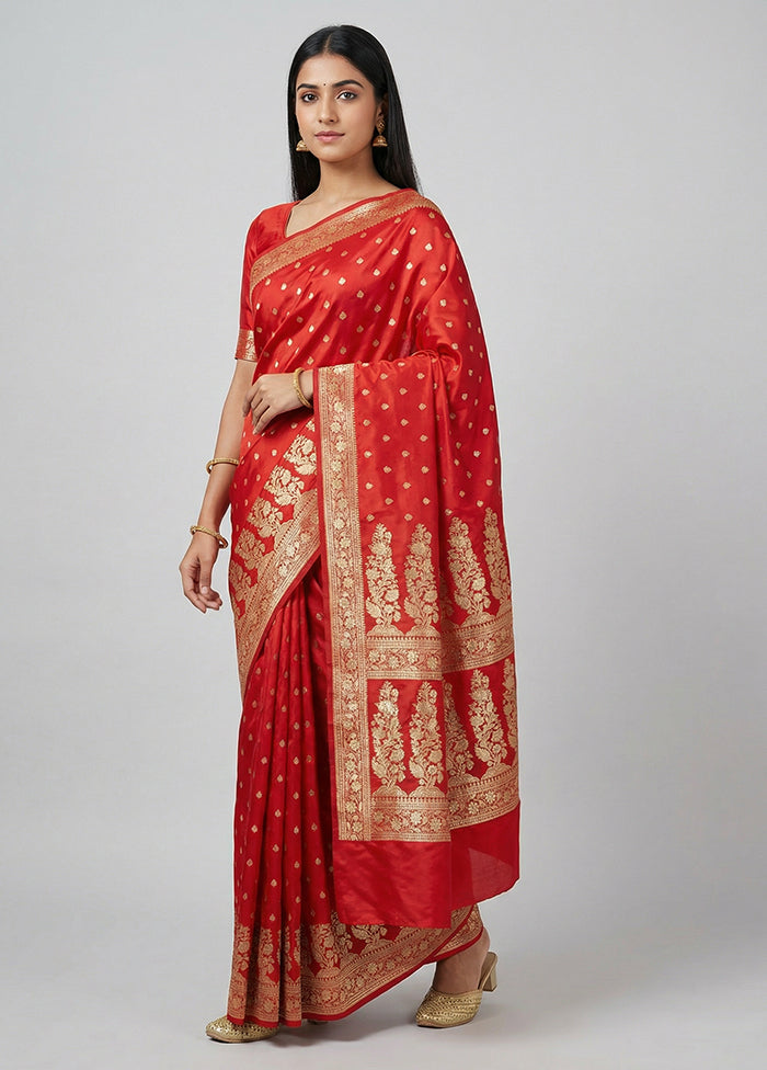 Red Banarasi Silk Saree With Blouse Piece
