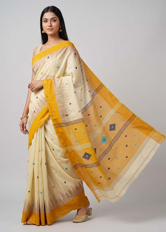 Cream Matka Silk Saree With Blouse Piece