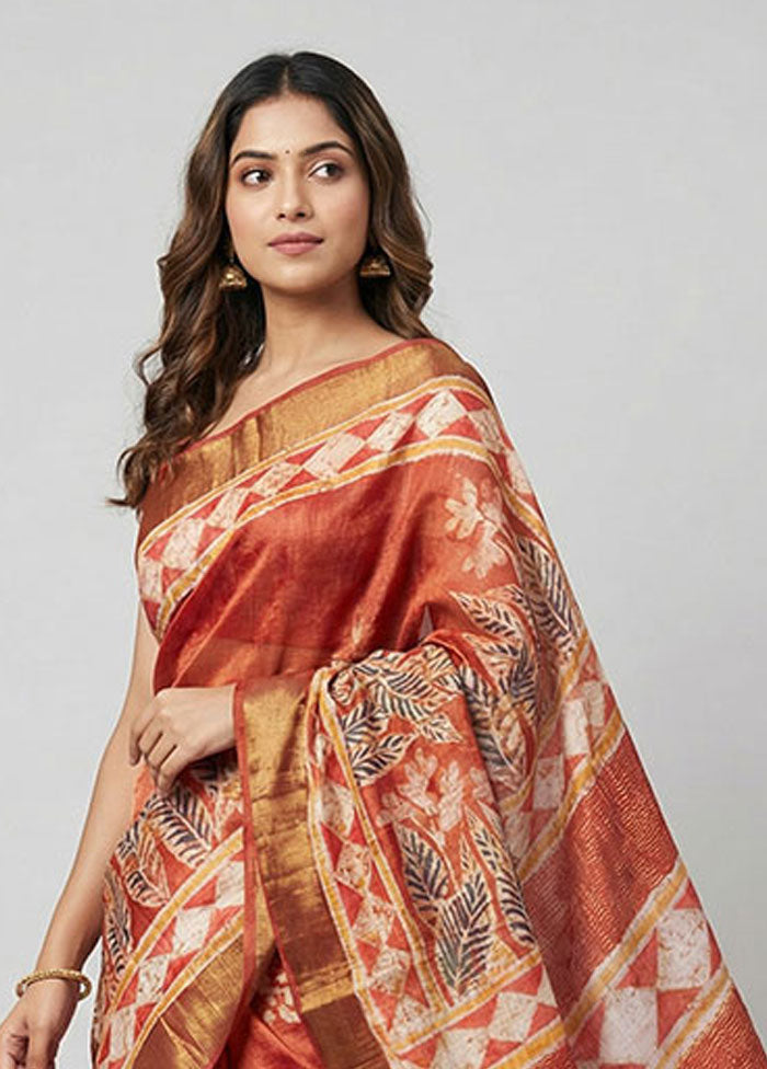 Pink Handloom Tussar Pure Silk Saree With Blouse Piece