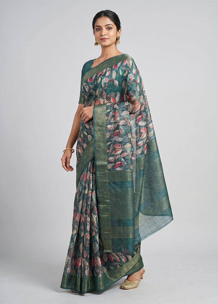 Green Tussar Silk Saree With Blouse Piece