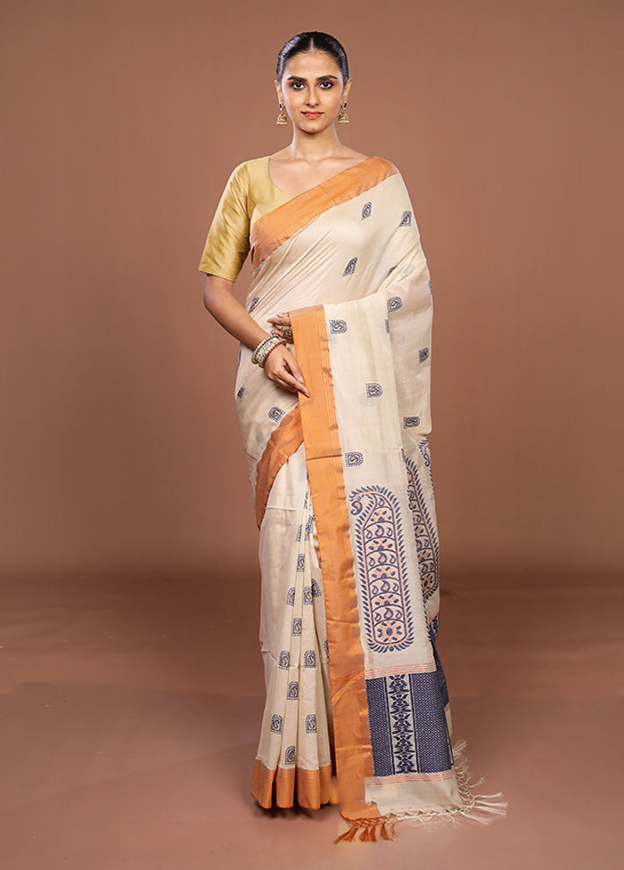 Cream Handloom Matka Silk Saree With Blouse Piece