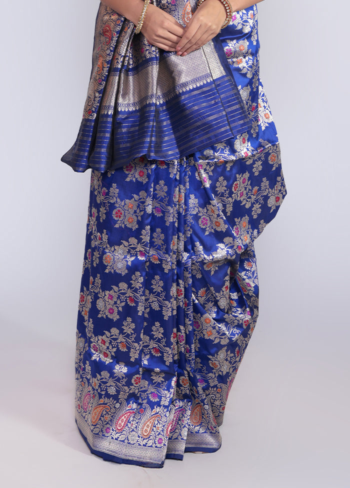 Blue Handloom Katan Pure Silk Saree With Blouse Piece