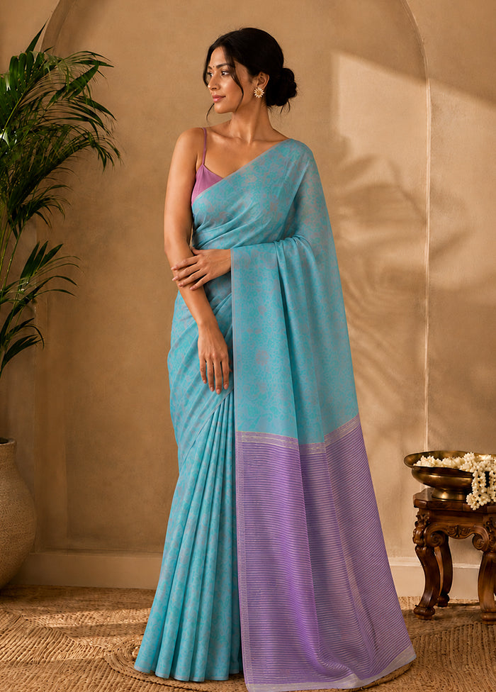 Blue Handloom Kanjivaram Pure Silk Saree With Blouse Piece