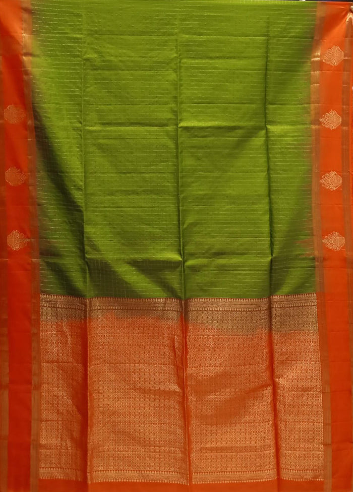 Green Handloom Kanjivaram Pure Silk Saree With Blouse Piece