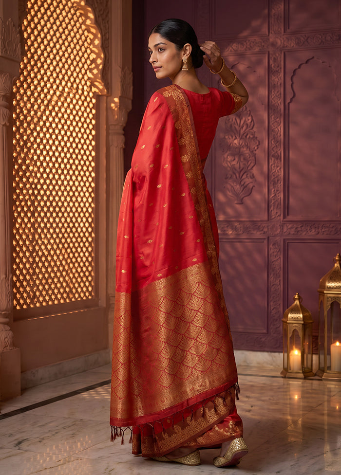 Pink Handloom Kanjivaram Pure Silk Saree With Blouse Piece