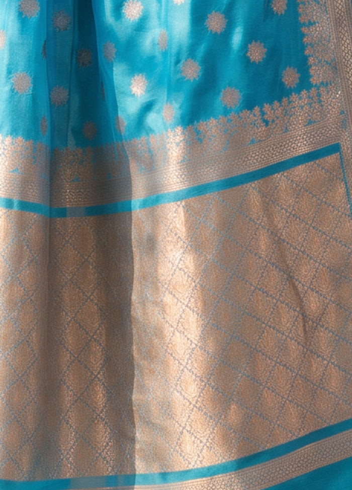 Blue Katan Silk Saree With Blouse Piece