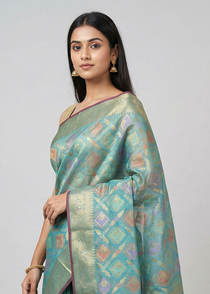 Blue Cotton Saree With Blouse Piece