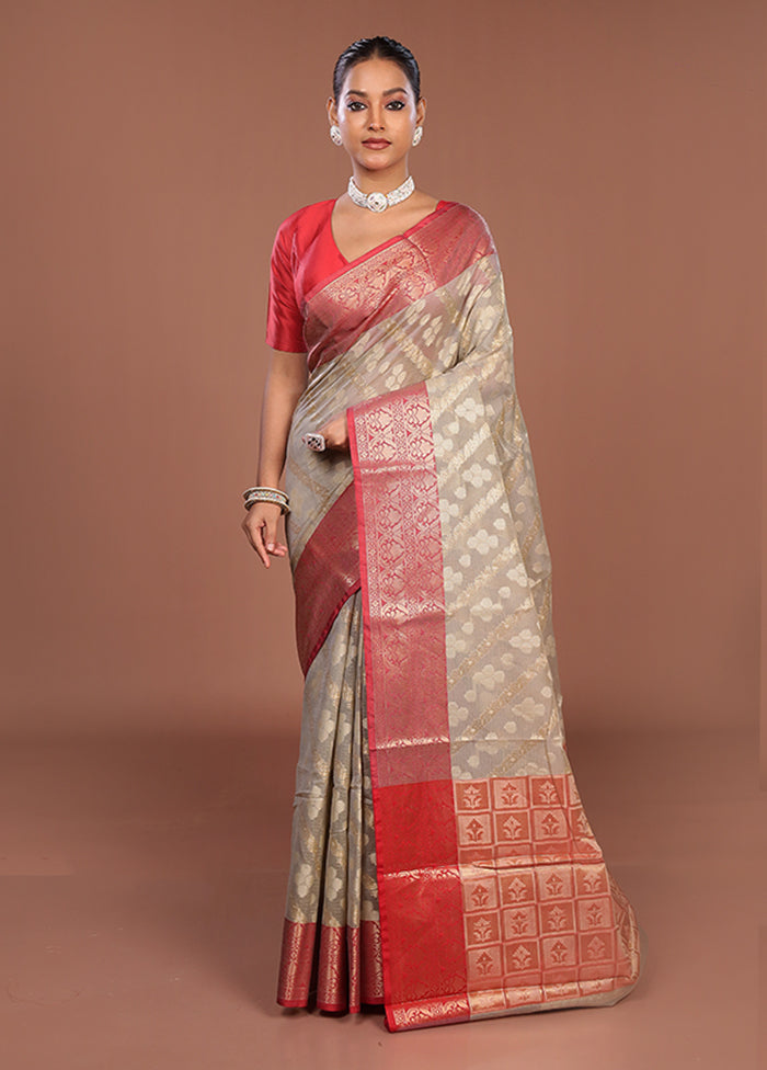 Grey Cotton Saree With Blouse Piece
