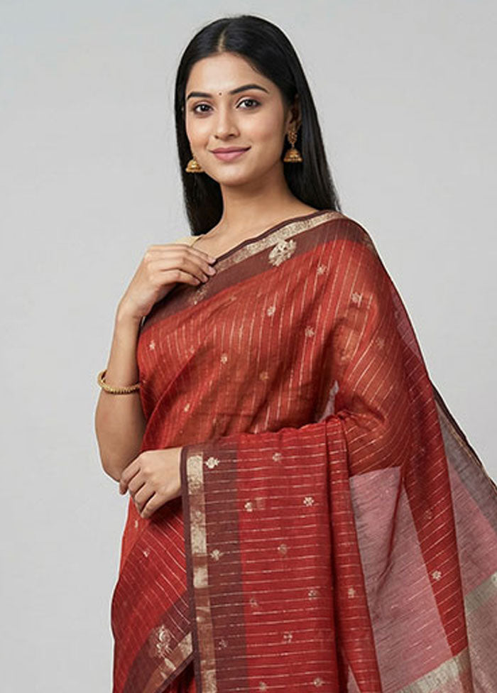 Red Kora Silk Saree With Blouse Piece