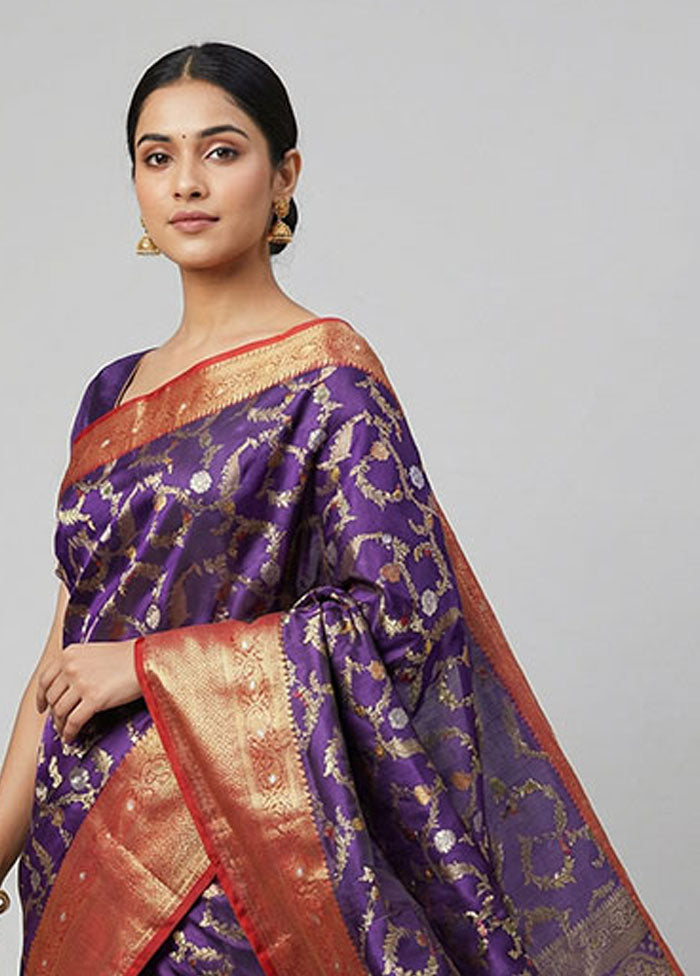 Blue Dupion Silk Saree With Blouse Piece
