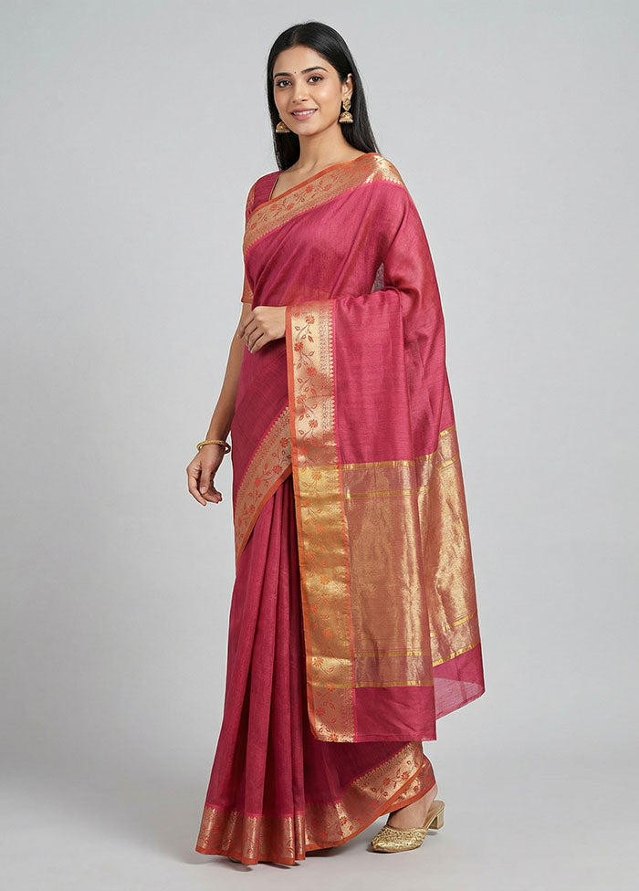 Pink Cotton Saree With Blouse Piece
