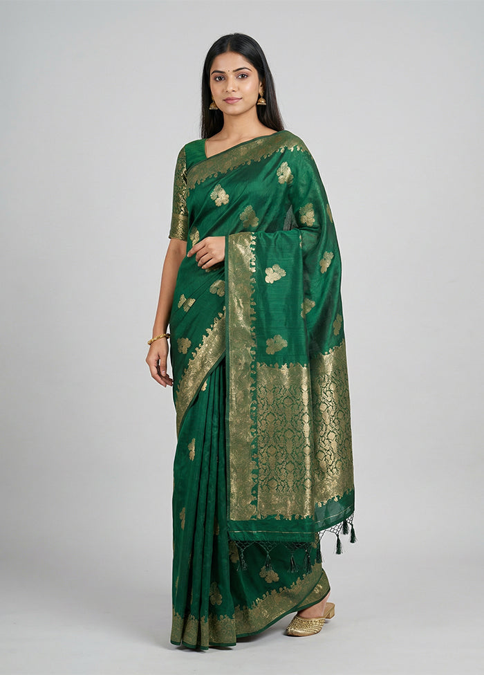 Green Dupion Silk Saree With Blouse Piece