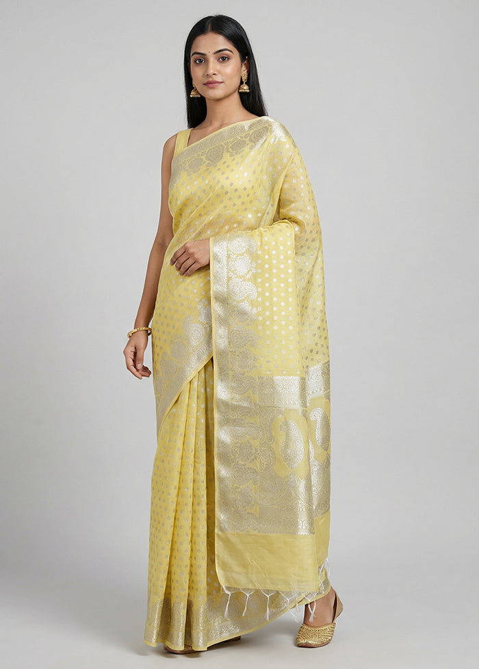 Yellow Kora Silk Saree With Blouse Piece