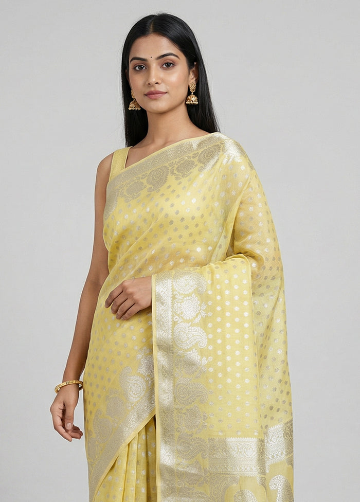 Yellow Kora Silk Saree With Blouse Piece
